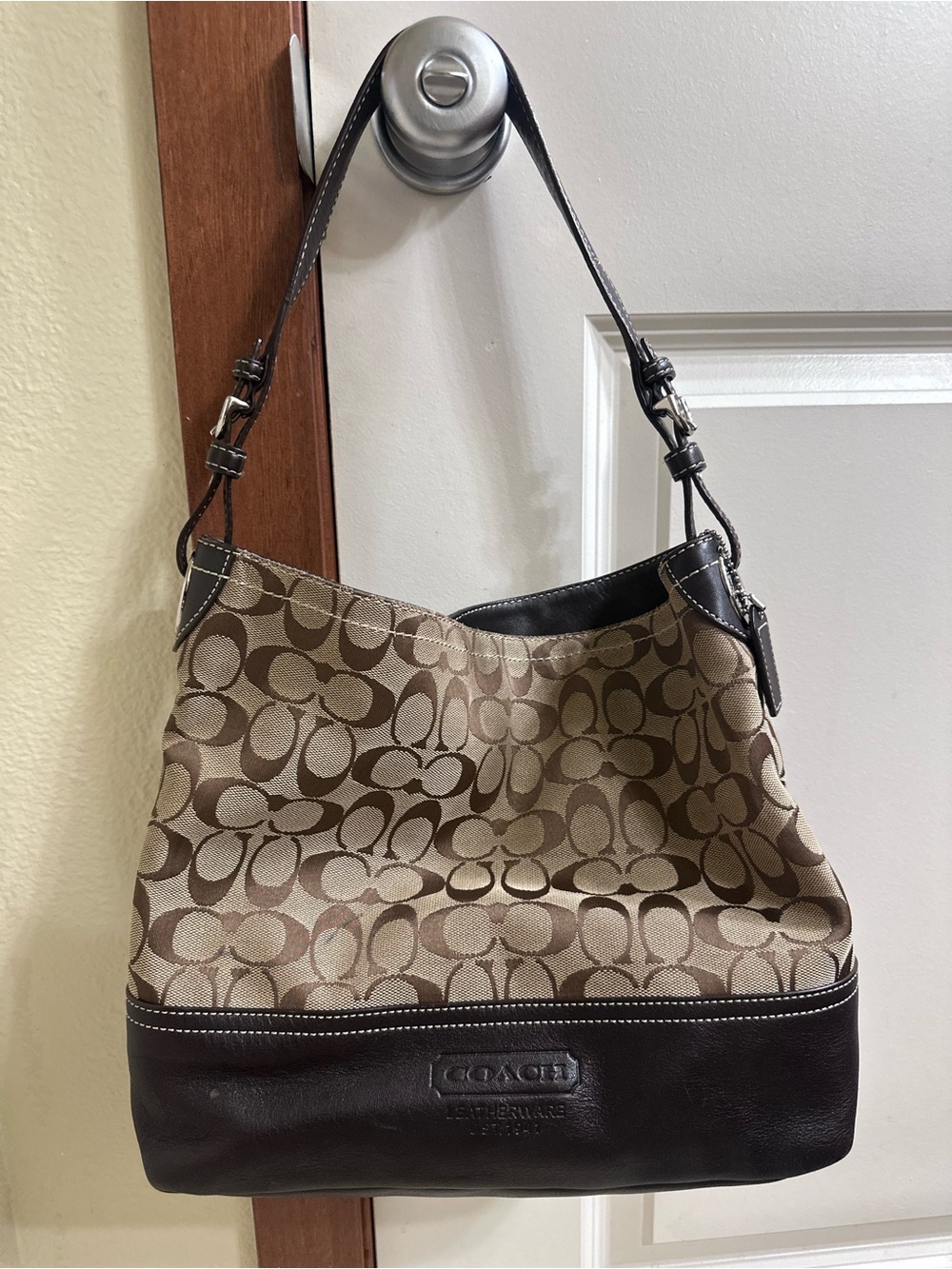Coach Tan & Brown Signature Canvas Shoulder Bag